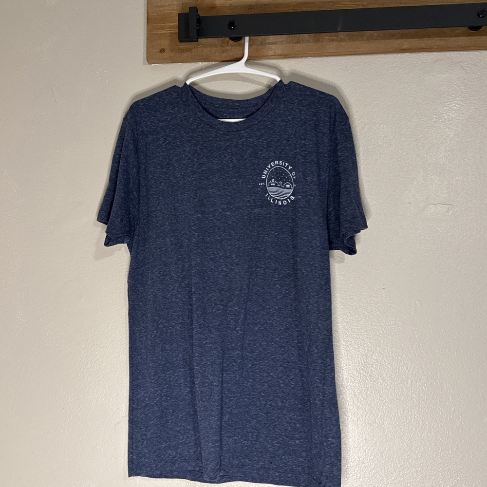 University of Illinois Uscape Logo Graphic T Shirt Heathered Blue Women's Medium